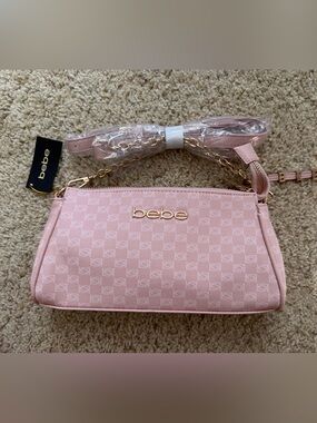 bebe Light Pink Logo Chain Crossbody Bag